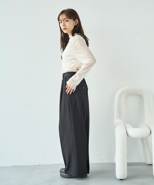 mil(ミル)の「ウエストデザイン タックワイドパンツ【585131】(スラックス・レディース・ブラック/モカ/ブラウン・FREE/S-Short/S-Regular/M-Short/M-Regular)」の6枚目の写真