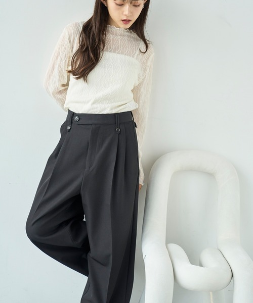 mil(ミル)の「ウエストデザイン タックワイドパンツ【585131】(スラックス・レディース・ブラック/モカ/ブラウン・FREE/S-Short/S-Regular/M-Short/M-Regular)」の8枚目の写真