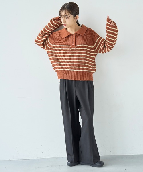 mil(ミル)の「ウエストデザイン タックワイドパンツ【585131】(スラックス・レディース・ブラック/モカ/ブラウン・FREE/S-Short/S-Regular/M-Short/M-Regular)」の9枚目の写真