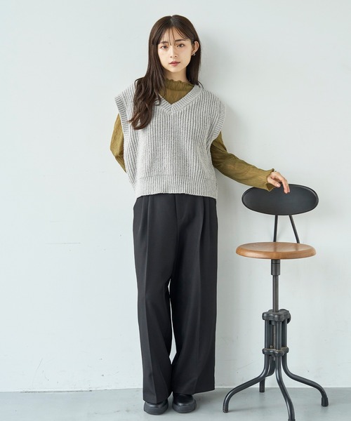 mil(ミル)の「ウエストデザイン タックワイドパンツ【585131】(スラックス・レディース・ブラック/モカ/ブラウン・FREE/S-Short/S-Regular/M-Short/M-Regular)」の10枚目の写真