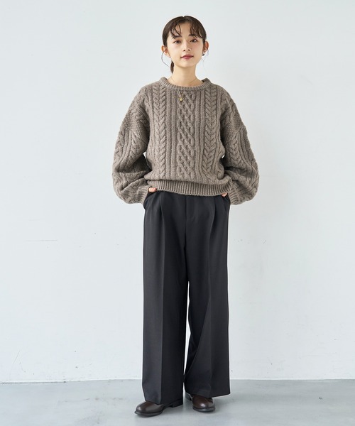 mil(ミル)の「ウエストデザイン タックワイドパンツ【585131】(スラックス・レディース・ブラック/モカ/ブラウン・FREE/S-Short/S-Regular/M-Short/M-Regular)」の11枚目の写真