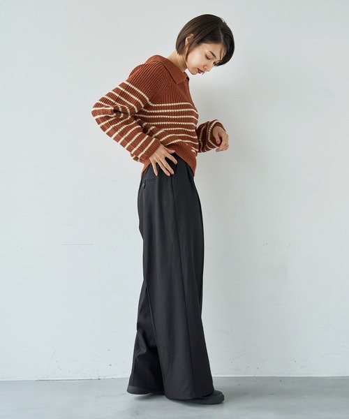 mil(ミル)の「ウエストデザイン タックワイドパンツ【585131】(スラックス・レディース・ブラック/モカ/ブラウン・FREE/S-Short/S-Regular/M-Short/M-Regular)」の15枚目の写真