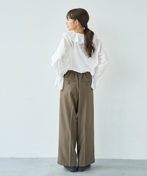 セール】ウエストデザイン タックワイドパンツ【585131】（スラックス