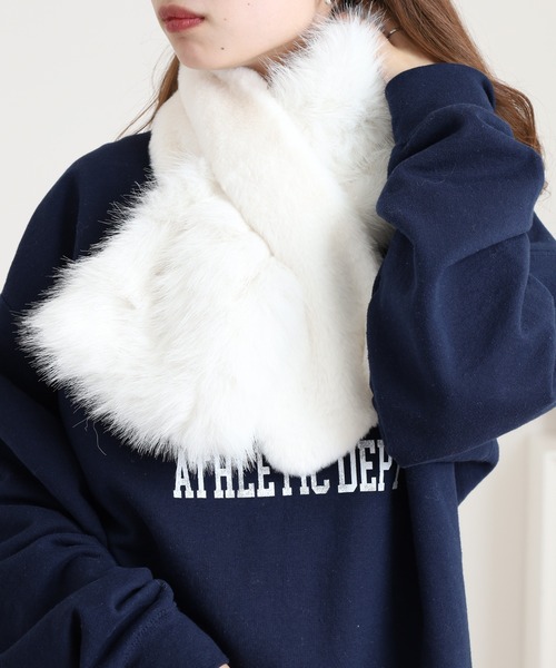 FUNALIVE（ファンアライブ）の「Craig ボリューム 異素材ファー ティペット/ふんわりファー フェイクファー エコファー（ネックウォーマー/スヌード・レディース・ダークベージュ/ブラック/アイボリー・F）」の2枚目の写真