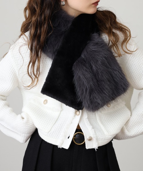 FUNALIVE（ファンアライブ）の「Craig ボリューム 異素材ファー ティペット/ふんわりファー フェイクファー エコファー（ネックウォーマー/スヌード・レディース・ダークベージュ/ブラック/アイボリー・F）」の7枚目の写真