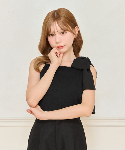 apres jour（アプレジュール）の「【リボン取り外し可能】カップ付きリボンインナー（キャミソール・レディース・オフホワイト/ブラック/ブラック系その他2/ブラック系その他・フリー/X-LARGE）」の6枚目の写真