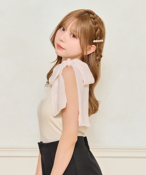 apres jour（アプレジュール）の「【リボン取り外し可能】カップ付きリボンインナー（キャミソール・レディース・オフホワイト/ブラック/ブラック系その他2/ブラック系その他・フリー/X-LARGE）」の5枚目の写真