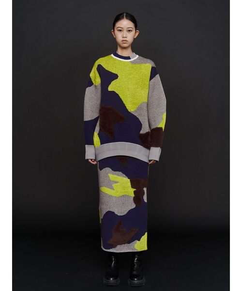 UN3D.（アンスリード）の「MIX CAMOUFLA JACQUARD TOP / ミックスカモフラジャガードドッキングトップ（ニット/セーター・レディース・ブラック/グレー・FREE）」の16枚目の写真