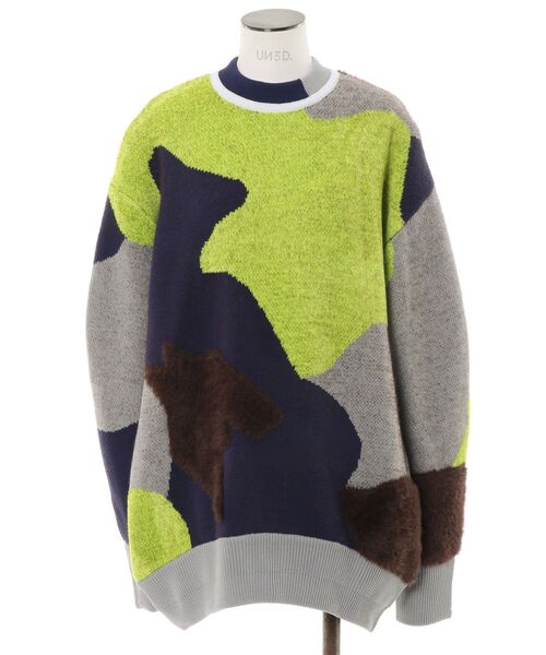 UN3D.（アンスリード）の「MIX CAMOUFLA JACQUARD TOP / ミックスカモフラジャガードドッキングトップ（ニット/セーター・レディース・ブラック/グレー・FREE）」の13枚目の写真