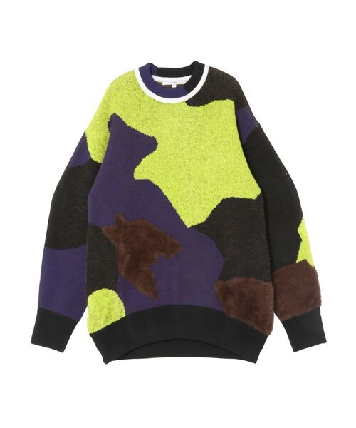 UN3D.（アンスリード）の「MIX CAMOUFLA JACQUARD TOP / ミックスカモフラジャガードドッキングトップ（ニット/セーター・レディース・ブラック/グレー・FREE）」の2枚目の写真