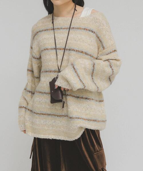 KBF（ケイビーエフ）の「マルチボーダールーズニット（ニット/セーター・レディース・ブラウン系その他/ブルー系その他/ホワイト系その他・ONE）」の2枚目の写真