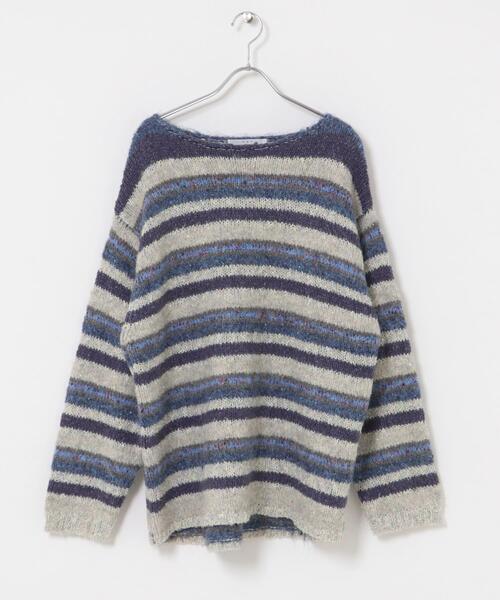 KBF（ケイビーエフ）の「マルチボーダールーズニット（ニット/セーター・レディース・ブラウン系その他/ブルー系その他/ホワイト系その他・ONE）」の5枚目の写真