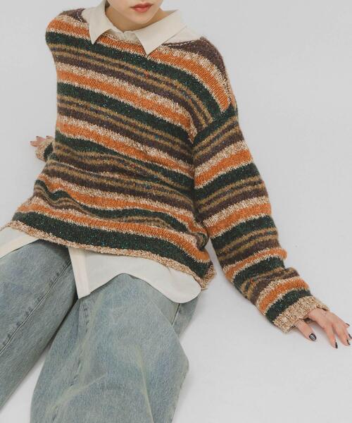 KBF（ケイビーエフ）の「マルチボーダールーズニット（ニット/セーター・レディース・ブラウン系その他/ブルー系その他/ホワイト系その他・ONE）」の10枚目の写真