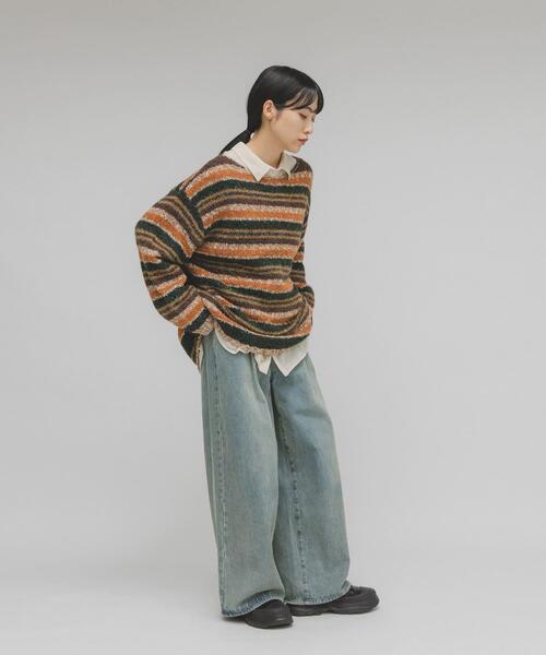 KBF（ケイビーエフ）の「マルチボーダールーズニット（ニット/セーター・レディース・ブラウン系その他/ブルー系その他/ホワイト系その他・ONE）」の14枚目の写真