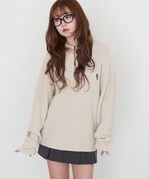 RAY CASSIN | スタンド胸刺繍ニット(ニット/セーター)