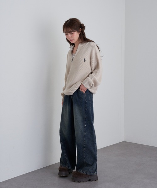 RAY CASSIN（レイカズン）の「スタンド胸刺繍ニット（ニット/セーター・レディース・グレー/ネイビー/ライトベージュ/ブルー・FREE）」の9枚目の写真