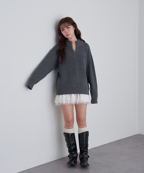 RAY CASSIN（レイカズン）の「スタンド胸刺繍ニット（ニット/セーター・レディース・グレー/ネイビー/ライトベージュ/ブルー・FREE）」の15枚目の写真