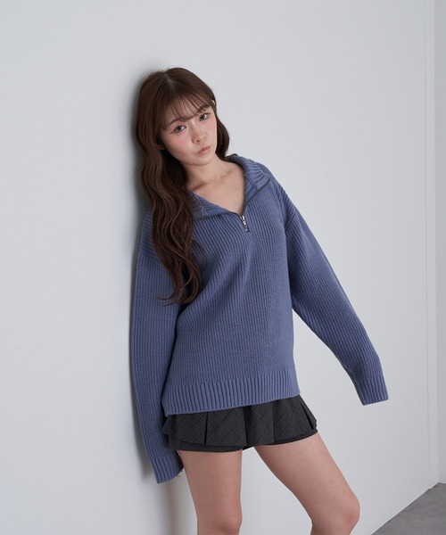 RAY CASSIN（レイカズン）の「スタンド胸刺繍ニット（ニット/セーター・レディース・グレー/ネイビー/ライトベージュ/ブルー・FREE）」の18枚目の写真