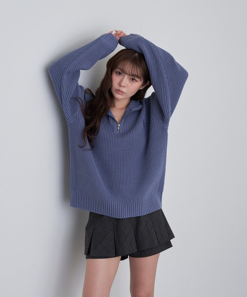 RAY CASSIN（レイカズン）の「スタンド胸刺繍ニット（ニット/セーター・レディース・グレー/ネイビー/ライトベージュ/ブルー・FREE）」の19枚目の写真