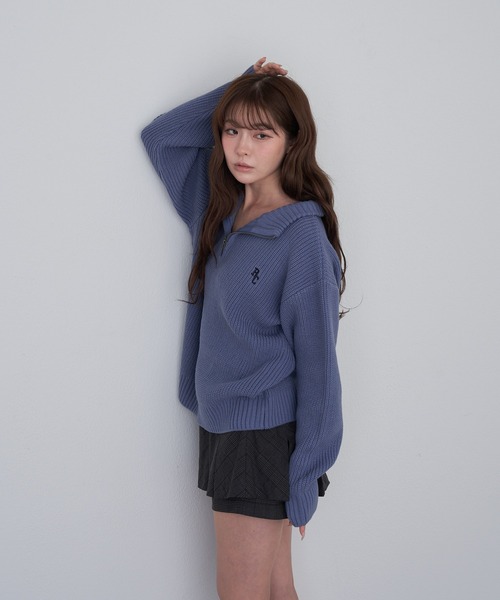 RAY CASSIN（レイカズン）の「スタンド胸刺繍ニット（ニット/セーター・レディース・グレー/ネイビー/ライトベージュ/ブルー・FREE）」の20枚目の写真