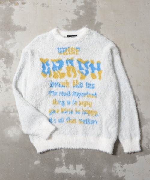 Revo.（レボ）の「オーバーサイズ グランジ ロゴプリント シャギーニット プルオーバー（ニット/セーター・メンズ・ブラック/ブラウン/オフホワイト/グレー・M/L）」の2枚目の写真