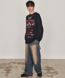 Revo. | オーバーサイズ グランジ ロゴプリント シャギーニット プルオーバー(ニット/セーター)