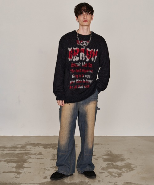 Revo.（レボ）の「オーバーサイズ グランジ ロゴプリント シャギーニット プルオーバー（ニット/セーター・メンズ・ブラック/ブラウン/オフホワイト/グレー・M/L）」の16枚目の写真