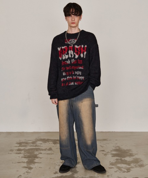 Revo.（レボ）の「オーバーサイズ グランジ ロゴプリント シャギーニット プルオーバー（ニット/セーター・メンズ・ブラック/ブラウン/オフホワイト/グレー・M/L）」の17枚目の写真