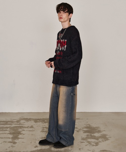 Revo.（レボ）の「オーバーサイズ グランジ ロゴプリント シャギーニット プルオーバー（ニット/セーター・メンズ・ブラック/ブラウン/オフホワイト/グレー・M/L）」の19枚目の写真