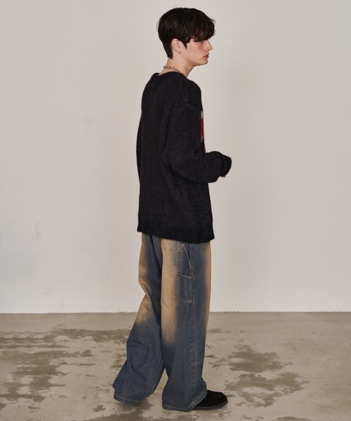 Revo.（レボ）の「オーバーサイズ グランジ ロゴプリント シャギーニット プルオーバー（ニット/セーター・メンズ・ブラック/ブラウン/オフホワイト/グレー・M/L）」の21枚目の写真