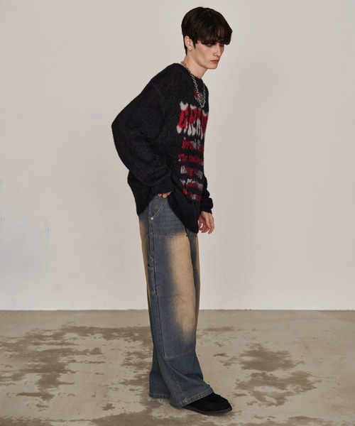 Revo.（レボ）の「オーバーサイズ グランジ ロゴプリント シャギーニット プルオーバー（ニット/セーター・メンズ・ブラック/ブラウン/オフホワイト/グレー・M/L）」の22枚目の写真