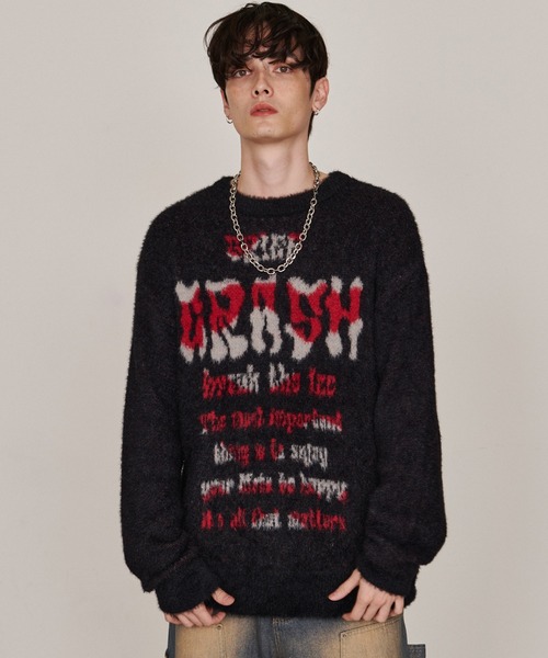 Revo.（レボ）の「オーバーサイズ グランジ ロゴプリント シャギーニット プルオーバー（ニット/セーター・メンズ・ブラック/ブラウン/オフホワイト/グレー・M/L）」の7枚目の写真