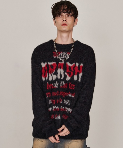 Revo.（レボ）の「オーバーサイズ グランジ ロゴプリント シャギーニット プルオーバー（ニット/セーター・メンズ・ブラック/ブラウン/オフホワイト/グレー・M/L）」の8枚目の写真