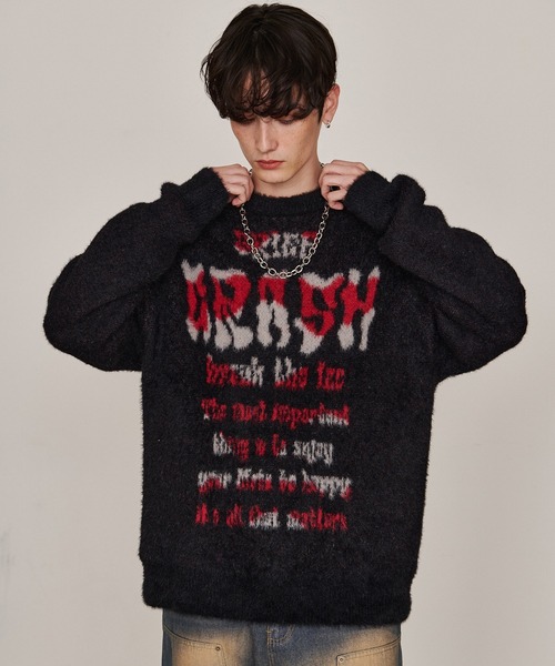 Revo.（レボ）の「オーバーサイズ グランジ ロゴプリント シャギーニット プルオーバー（ニット/セーター・メンズ・ブラック/ブラウン/オフホワイト/グレー・M/L）」の10枚目の写真