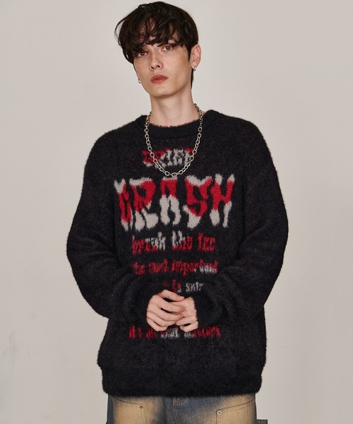 Revo.（レボ）の「オーバーサイズ グランジ ロゴプリント シャギーニット プルオーバー（ニット/セーター・メンズ・ブラック/ブラウン/オフホワイト/グレー・M/L）」の11枚目の写真