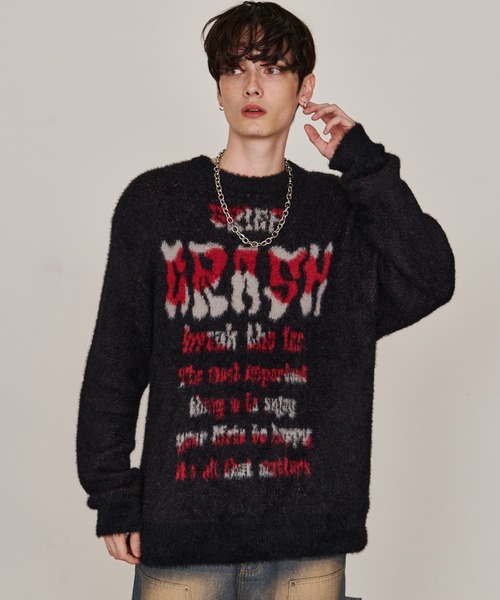 Revo.（レボ）の「オーバーサイズ グランジ ロゴプリント シャギーニット プルオーバー（ニット/セーター・メンズ・ブラック/ブラウン/オフホワイト/グレー・M/L）」の12枚目の写真