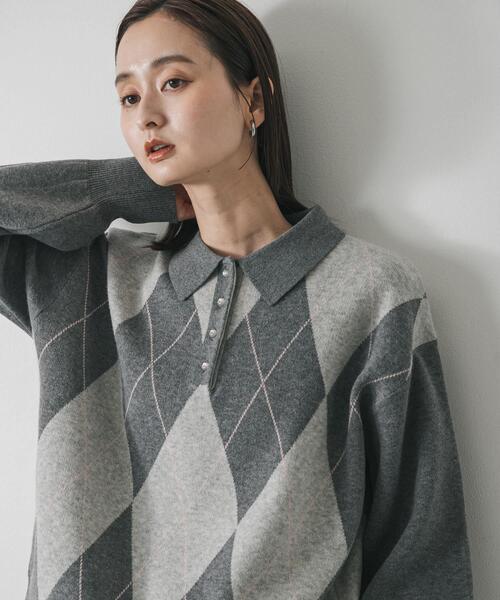 SENSE OF PLACE by URBAN RESEARCH（センスオブプレイスバイアーバンリサーチ）の「ポロシャツジャガードセーター（ニット/セーター・レディース・ブラウン系その他/グレー系その他/ブルー系その他・ONE）」の6枚目の写真