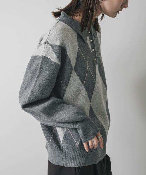 SENSE OF PLACE by URBAN RESEARCH（センスオブプレイスバイアーバンリサーチ）の「ポロシャツジャガードセーター（ニット/セーター・レディース・ブラウン系その他/グレー系その他/ブルー系その他・ONE）」の7枚目の写真