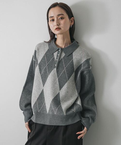 SENSE OF PLACE by URBAN RESEARCH（センスオブプレイスバイアーバンリサーチ）の「ポロシャツジャガードセーター（ニット/セーター・レディース・ブラウン系その他/グレー系その他/ブルー系その他・ONE）」の8枚目の写真