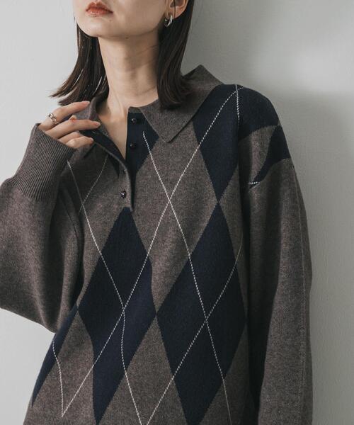 SENSE OF PLACE by URBAN RESEARCH（センスオブプレイスバイアーバンリサーチ）の「ポロシャツジャガードセーター（ニット/セーター・レディース・ブラウン系その他/グレー系その他/ブルー系その他・ONE）」の12枚目の写真