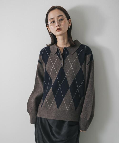 SENSE OF PLACE by URBAN RESEARCH（センスオブプレイスバイアーバンリサーチ）の「ポロシャツジャガードセーター（ニット/セーター・レディース・ブラウン系その他/グレー系その他/ブルー系その他・ONE）」の13枚目の写真