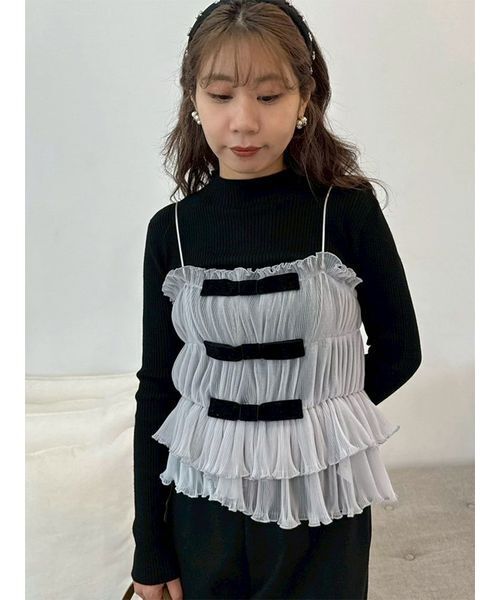 LILY BROWN（リリーブラウン）の「リボンビスチェセットニットトップス（ニット/セーター・レディース・レオパード/アイボリー/グレー・F）」の3枚目の写真