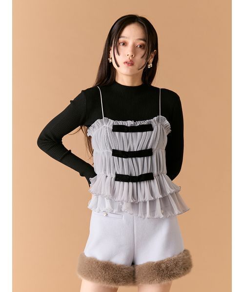 LILY BROWN（リリーブラウン）の「リボンビスチェセットニットトップス（ニット/セーター・レディース・レオパード/アイボリー/グレー・F）」の6枚目の写真