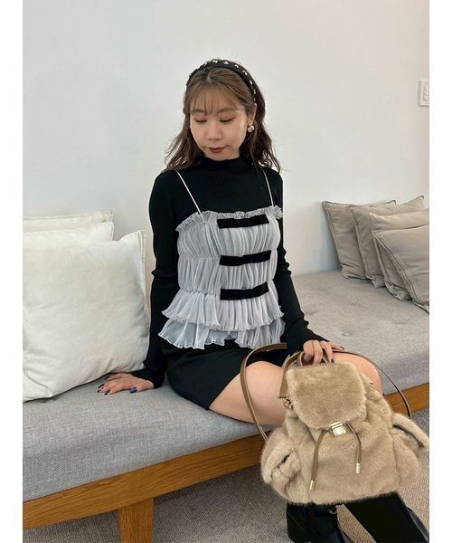 LILY BROWN（リリーブラウン）の「リボンビスチェセットニットトップス（ニット/セーター・レディース・レオパード/アイボリー/グレー・F）」の19枚目の写真