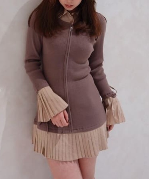 rienda(リエンダ)の「レイヤードパターンシャツニットミニワンピース 秋服 冬服(ワンピース・レディース・グレー/ブラウン/ブラック・FREE)」の1枚目の写真