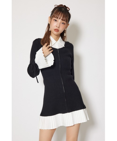rienda(リエンダ)の「レイヤードパターンシャツニットミニワンピース 秋服 冬服(ワンピース・レディース・グレー/ブラウン/ブラック・FREE)」の4枚目の写真