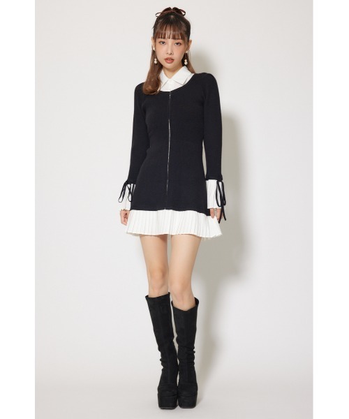 rienda レイヤードパターンシャツニットミニワンピース 秋服 冬服 セール】レイヤードパターンシャツニットミニワンピース 秋服 冬服