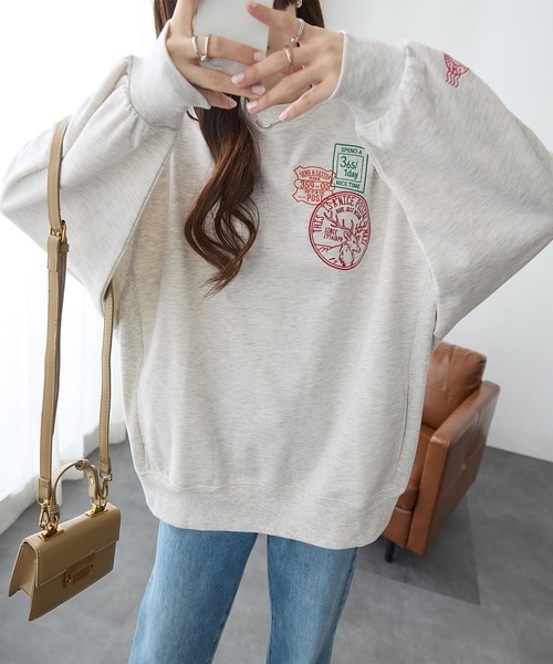 ReDial(リダイアル)の「スタンプ刺繍スウェット(スウェット・レディース・オートミール/チャコール/ブラック/杢グレー・M/L/LL/3L)」の7枚目の写真