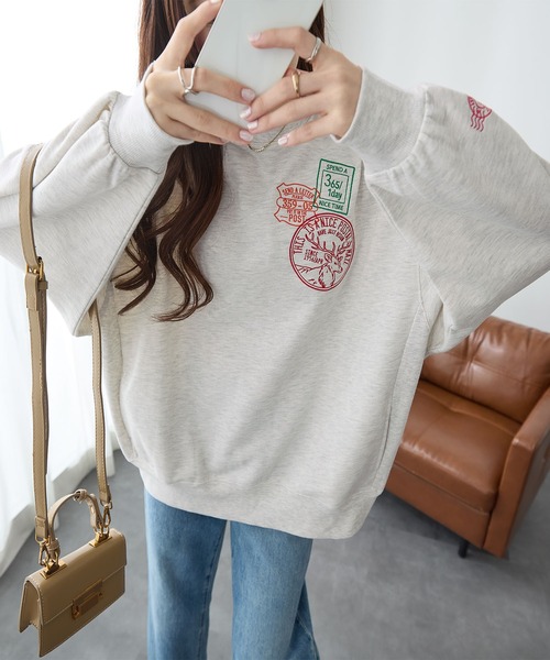 ReDial(リダイアル)の「スタンプ刺繍スウェット(スウェット・レディース・オートミール/チャコール/ブラック/杢グレー・M/L/LL/3L)」の9枚目の写真