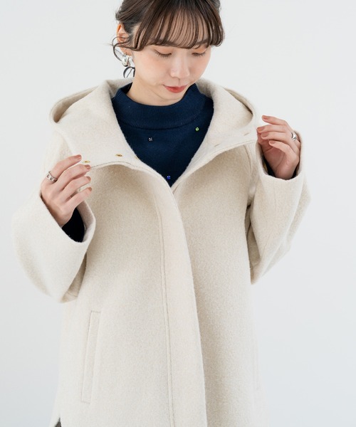 セール】【ANNA LUNA】ふんわり軽やか ラムライク ミドル丈 フード